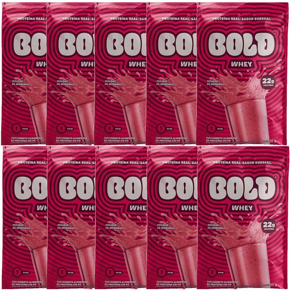 Bold Whey - 10 Sachês 30g Mousse de Morango - Bold