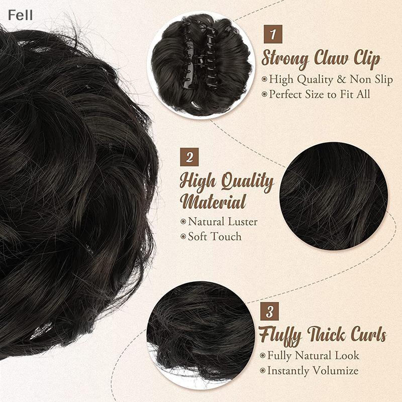 [Fel] Coque De Cabelo Sintético Realista Bagunçado Encaracolado Peruca Rabo De Cavalo Extensões Emocionante Clipe Elásti