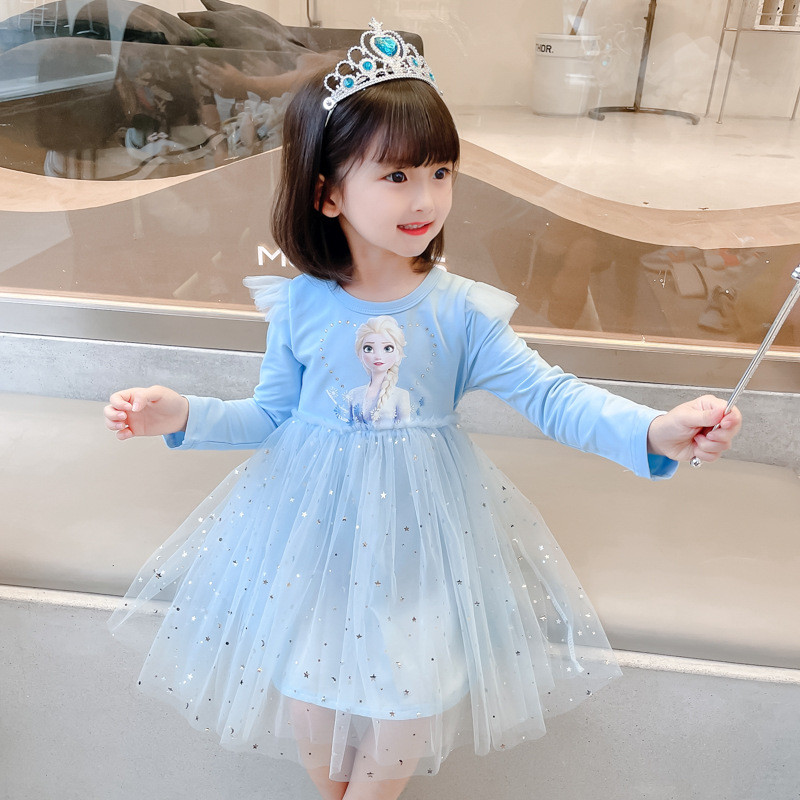 Elsa vestido de princesa meninas saia estilo outono 2026 novo estilo bebê menina vestido de manga comprida crianças moda