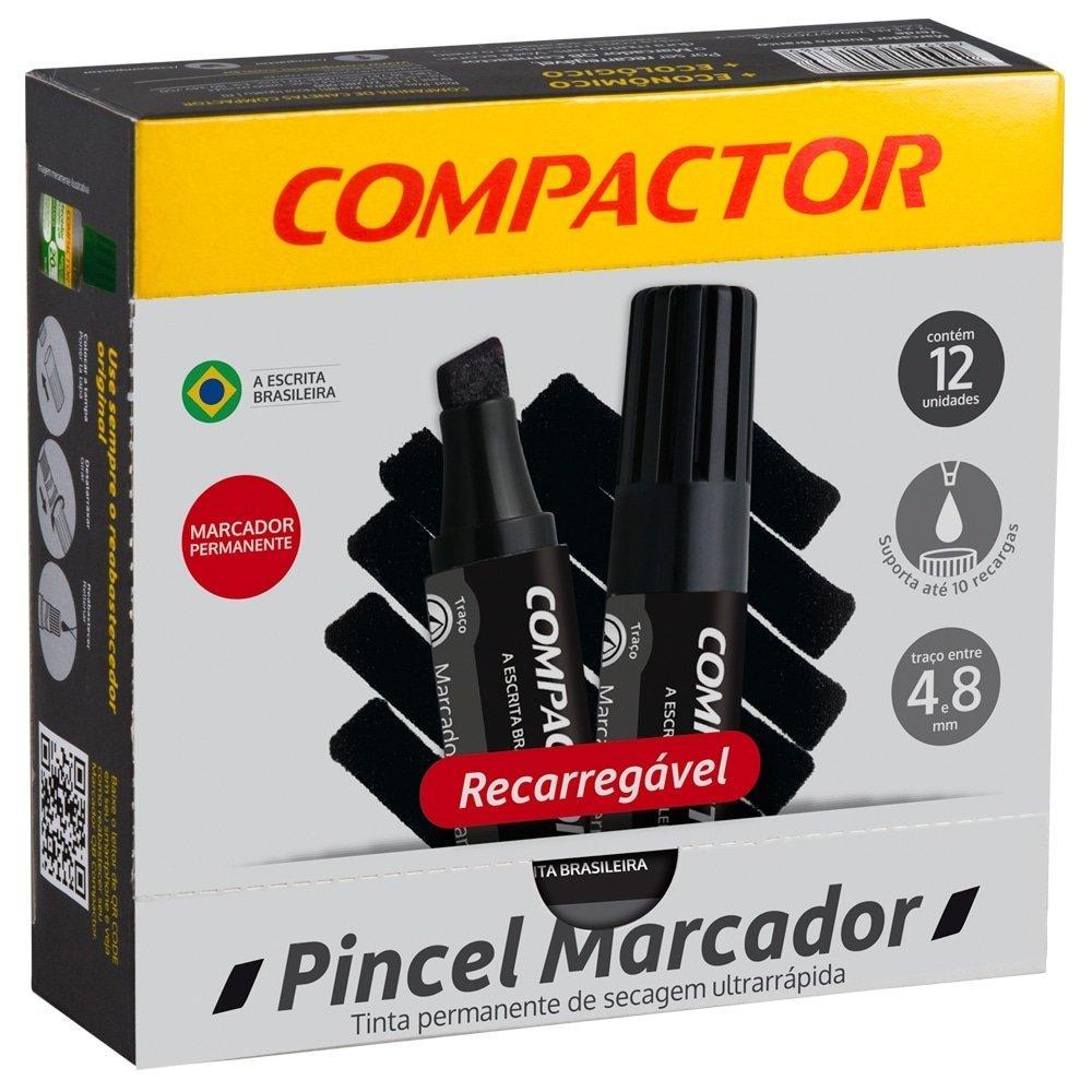 Marcador Permanente Compactor Preto - Embalagem com 12 Unidades
