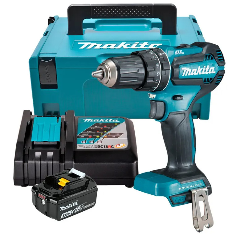 Parafusadeira Furadeira Impacto 1/2" Makita + 1 Bateria 18V 3Ah + Carregador + Maleta DHP485RF1J