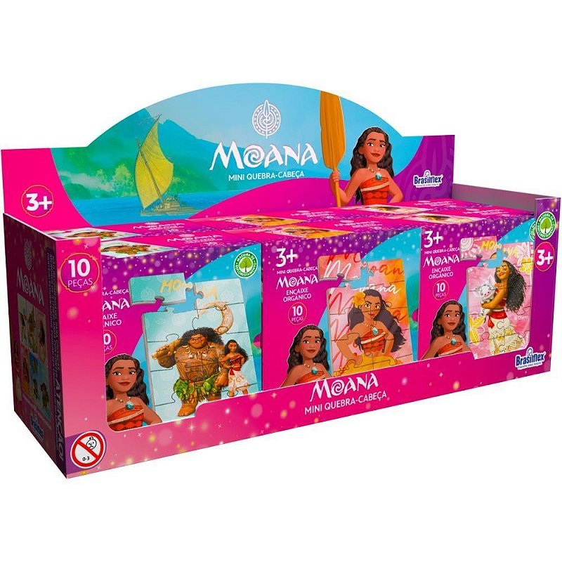 Kit com 6 Quebra-cabeça sortido De Madeira Moana Mini 10 Peças Display Com 6 Unidades