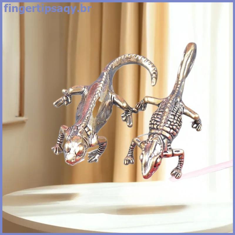 FINGE Antigo Bronze Tropical Deserto Animal Lagarto Estátua Retro Latão Camaleão Figuras Ornamentos Decorações De Mesa ,