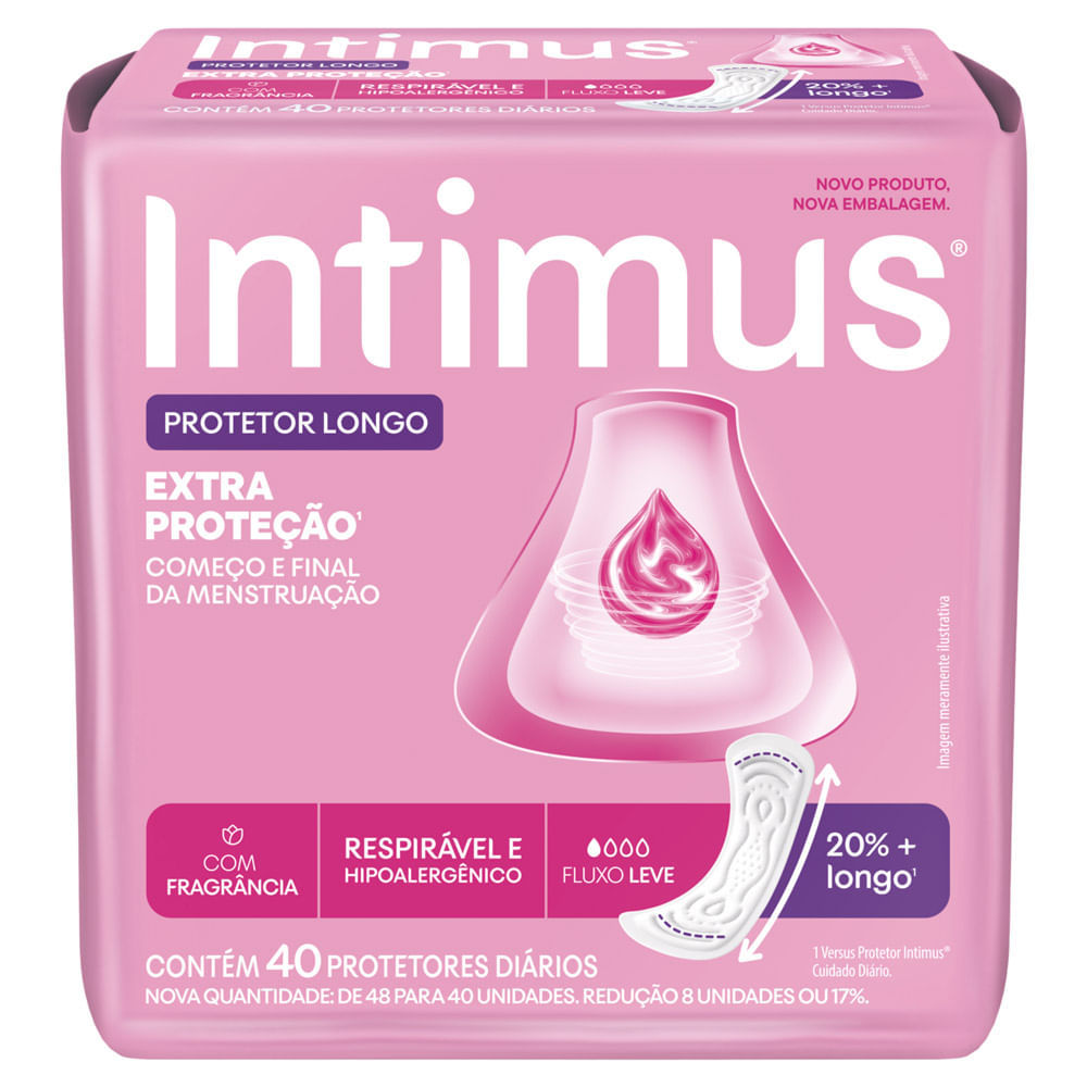 Protetor Diário Intimus Longo Extra Proteção Fluxo Leve com Fragrância 40 Unidades