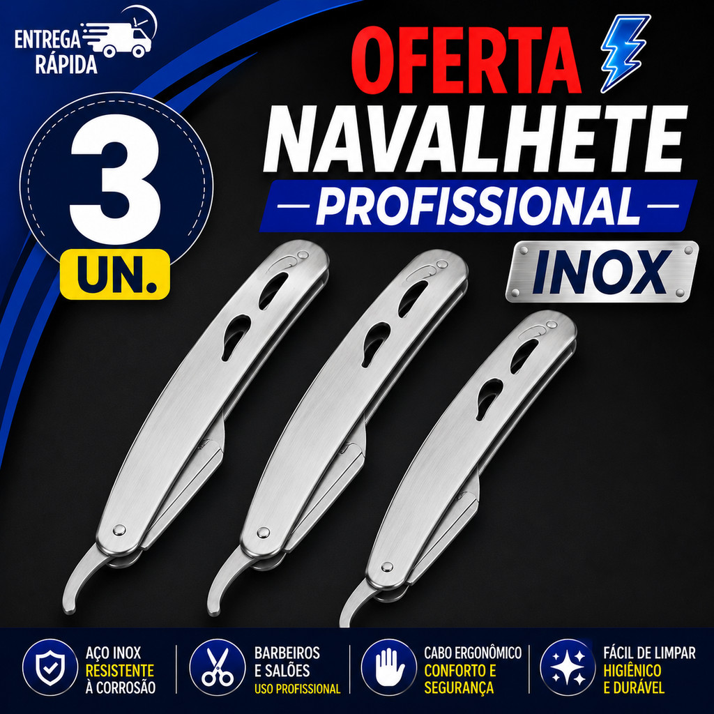 NAVALHA BARBEIRO AÇO INOX PARA DEGRADÊ BARBA E BIGODE PREMIUM
