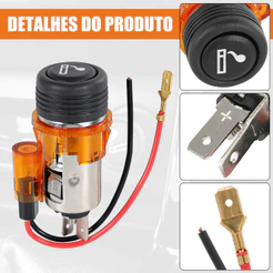 Carregador universal para carro, acendedor tomada de carro, adequado para todos os veículos, amarelo