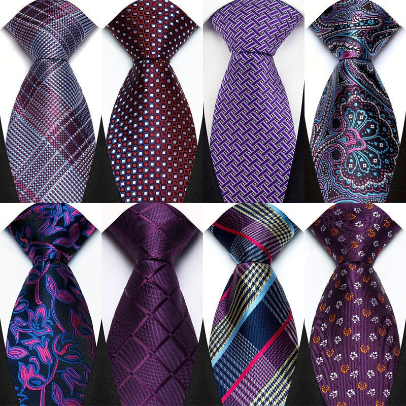 Nova Gravata Masculina 8CM Gravatas Para Homem Clássico Jacquard Tecido Xadrez Listras Sólidas Ponto Cor Roxa Vestido Fo