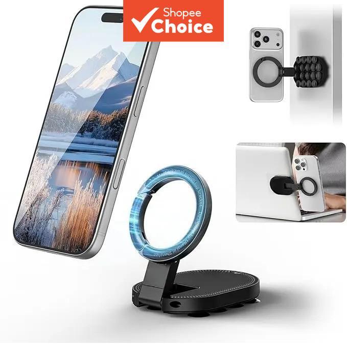 Suporte magnético para telefone compatível com MagSafe, com tripé giratório 360°, mosquetão, ideal para uso em painéis