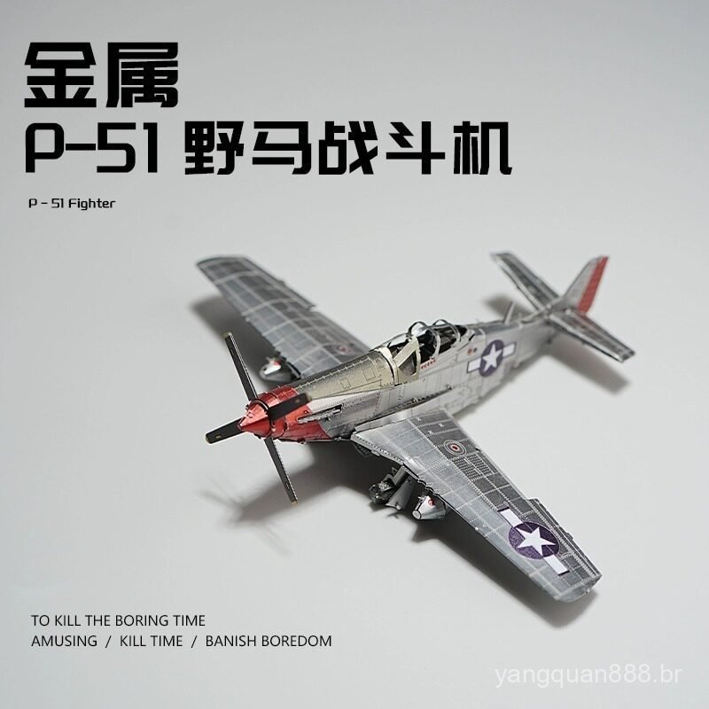Modelo de avião de combate P51 Mustang, quebra-cabeça de aço inoxidável 3D, modelo tridimensional de avião, blocos de mo
