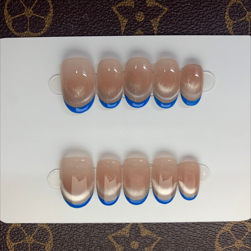 [A Touch Blue] Branco Azul Olho de Gato Francês Puro Removível à Mão High-End Barato Desgaste Manicure de Unhas
