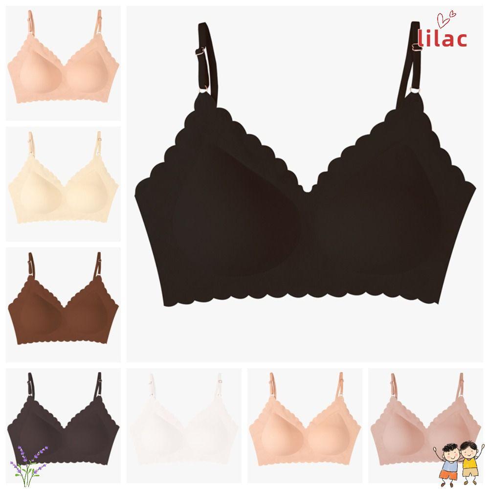 Sutiã Camisola Sem Fio LILAC , De Seda Gelada Com Design De Borda Ondulada De Nylon Traseiro Costura Suporte Lateral Par