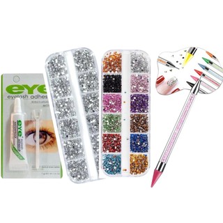 KIT STRASS PARA UNHAS Estojo Kit Strass colorido/Prata Caneta Strass Cola Transparente