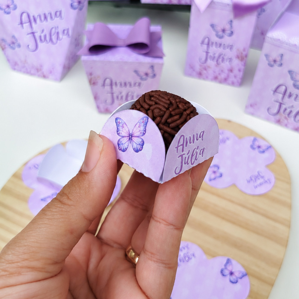 Forminhas para Docinhos borboletas lilas Personalizadas 4 Pétalas Aniversário, para Brigadeiro, forminhas personalizadas