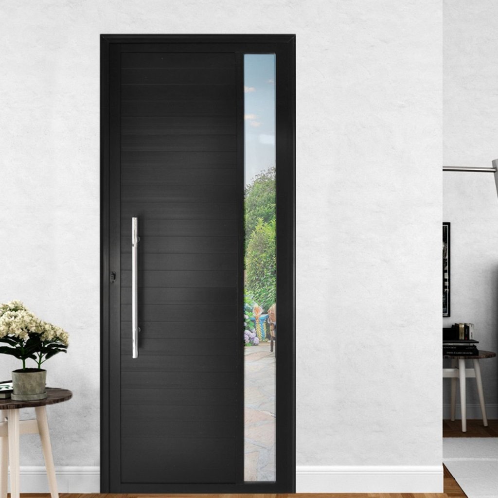 Porta de Alumínio Lambril 210x100cm Visor e Puxador Hale Esquadrias Abertura Esquerda Preto Preto