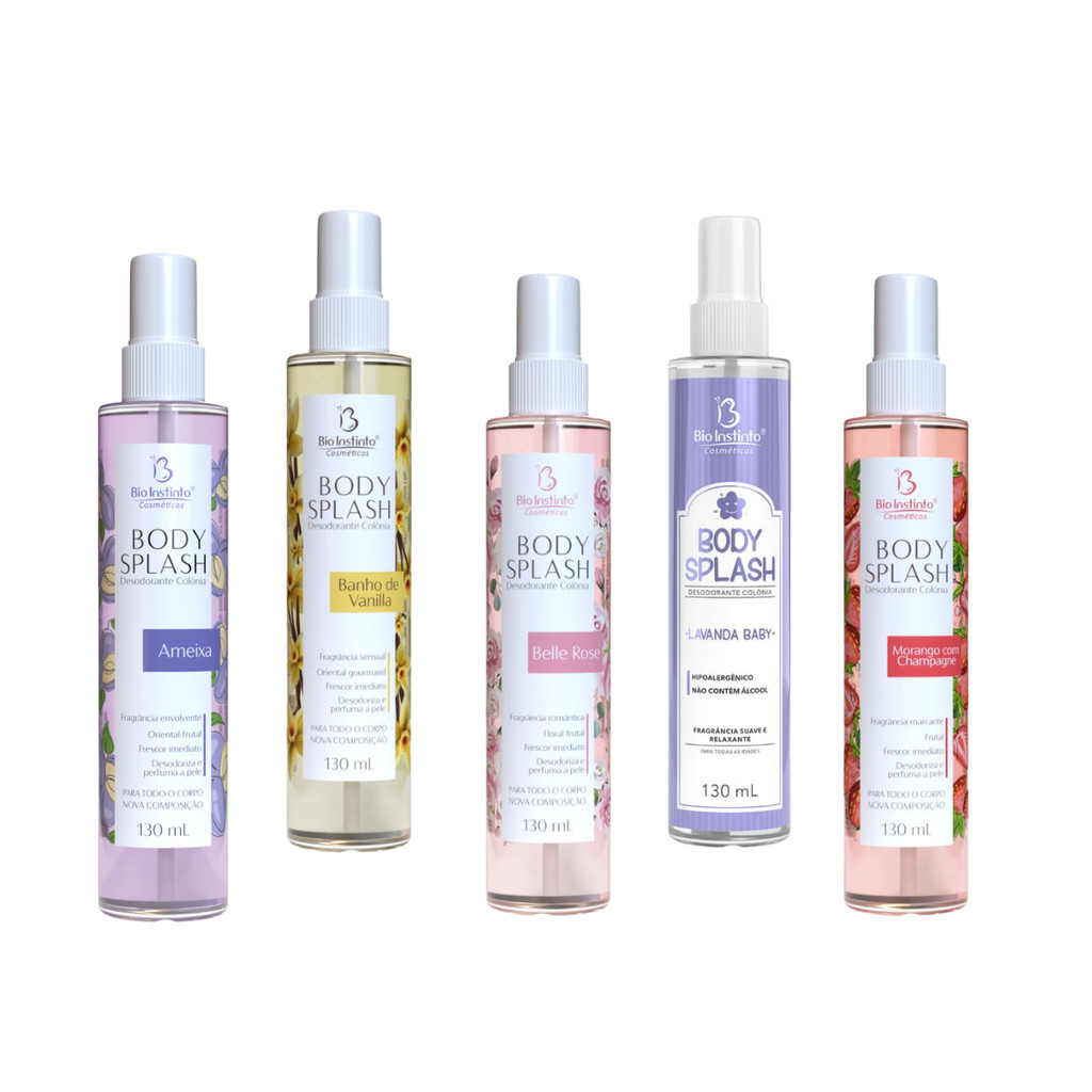 Kit 5 Body Splash Desodorante Colônia Bio Instinto