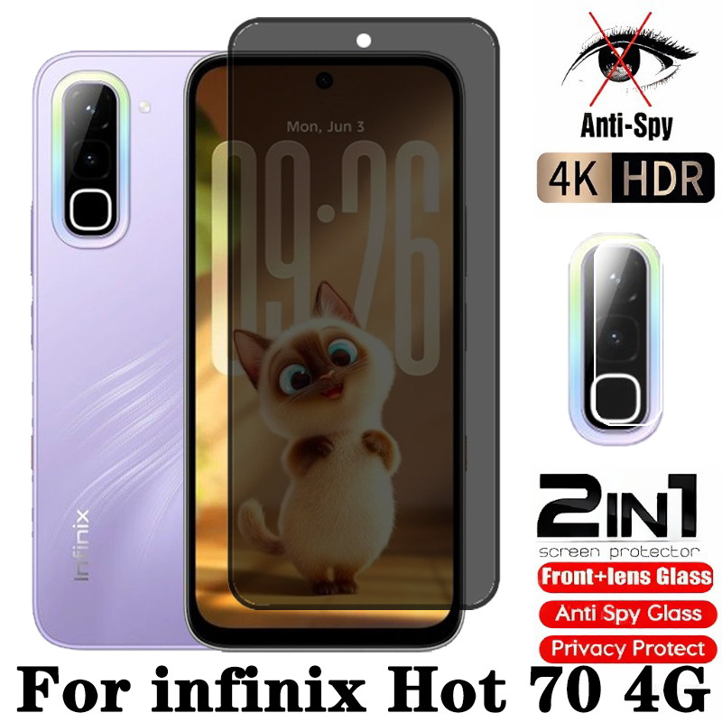 infinix Hot 70 4G 2 Em 1 Protetor De Tela Anti-Espionagem Vidro Temperado 9D Para Note 60 60i GT 50 Smart 10 9 8 Pro Plu