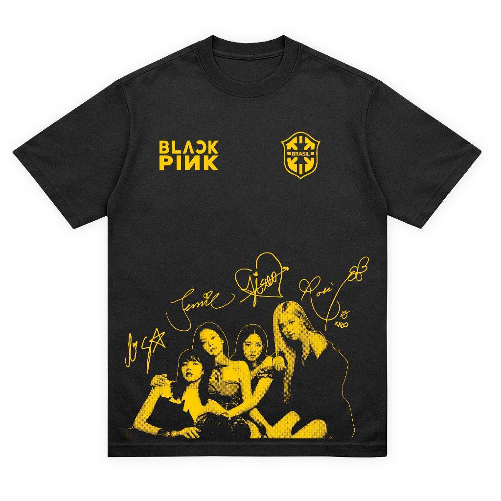 Camiseta Streetwear T-shirt Estampa Brasil Banda Kpop Black Pink 100% Algodão Blusa Unissex