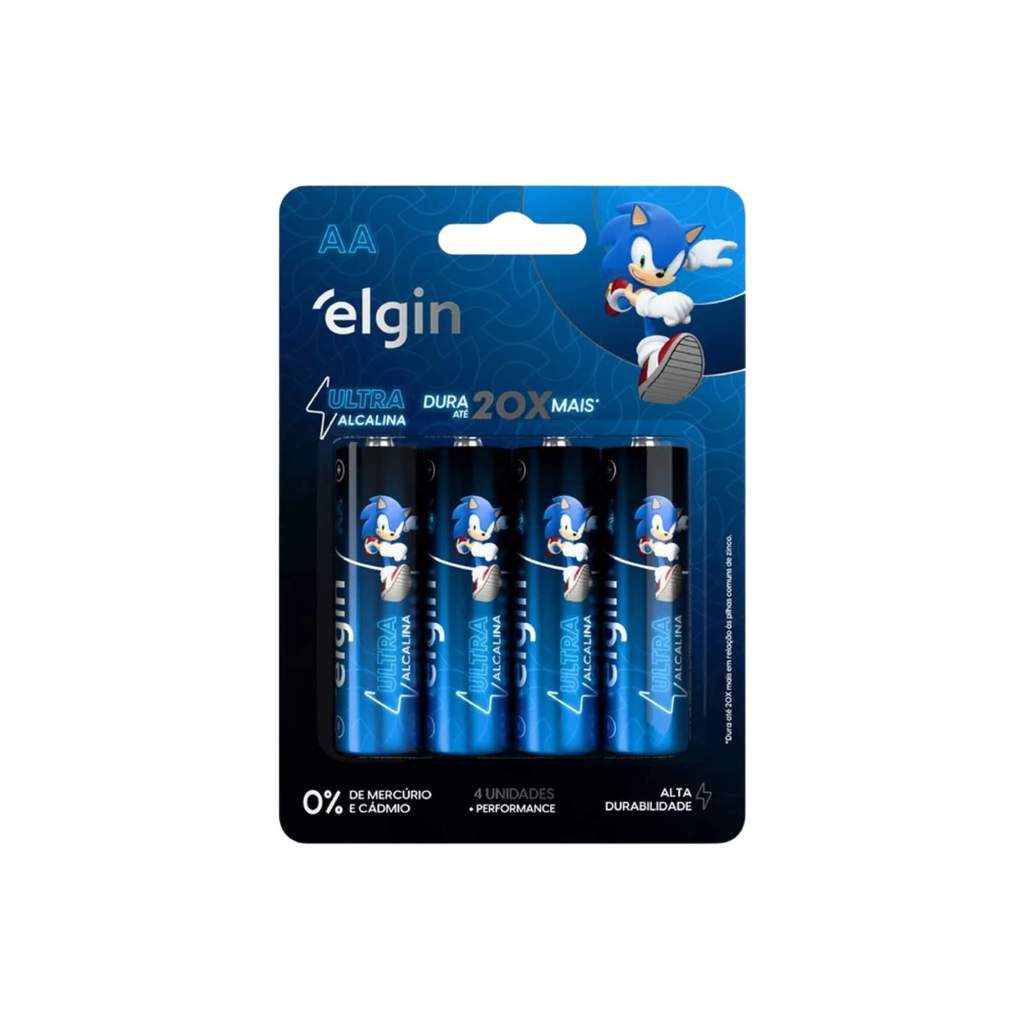 Pilha Ultra Alcalina AA Cartela 4 Unidades Longa Duração Elgin - ELE000000082433