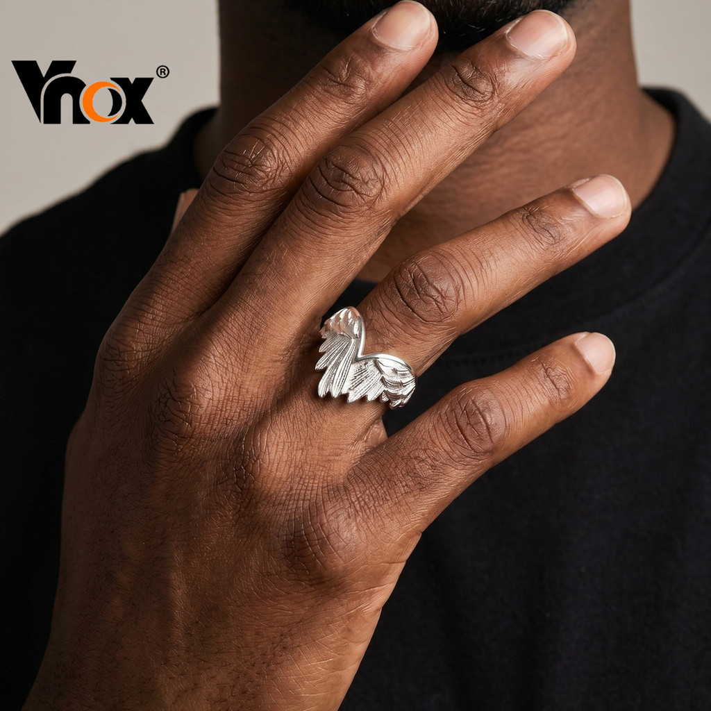 Anel Ajustável Aberto Com Asas De Prata Vnox Para Mulheres E Homens , Design De Asa Banhado A Esterlina