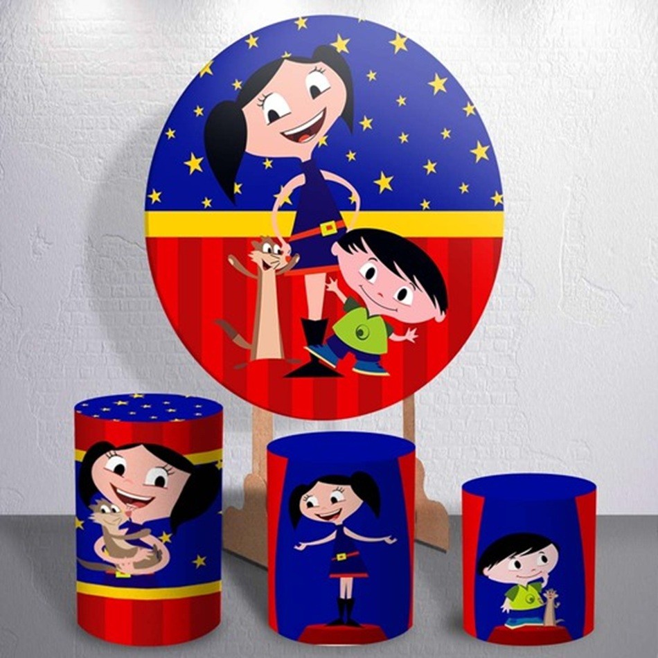 Painel Redondo Festa Menina Luna Show Magico Trio Capas de Cilindro Sublimado Infantil em Oferta na Shopee