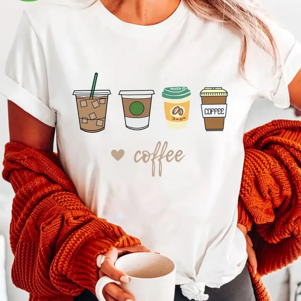 Camiseta Gráfica para Amantes del Café de Mujer - Top con Estampado de Taza de Café Lindo, Manga Corta y Cuello Redondo