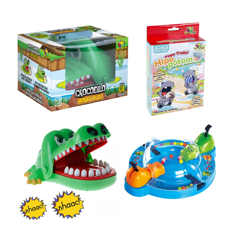 Kit Com 2 Jogo Crocodilo Croc Croc Morde Dedo + Jogo Hipopótamo Papa Tudo