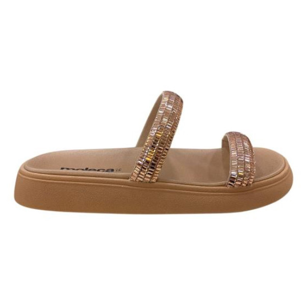 Sandália Papete Feminina Confortável  Moleca Strass Casual 5469142
