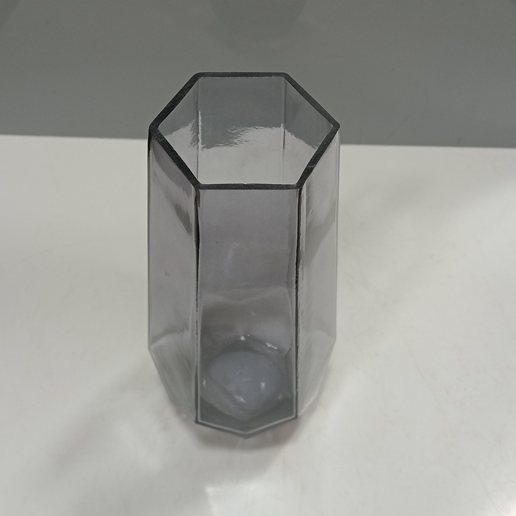VASO DECORATIVO ENFEITE PLANTA GEOMÉTRICO VIDRO 20x7x7cm FUME