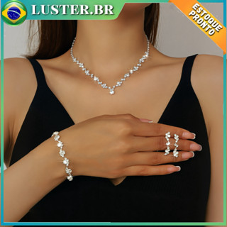 Colar e brincos de liga irregular femininos, pulseira, conjunto de anéis, conjunto de joias de casamento em Oferta na Shopee