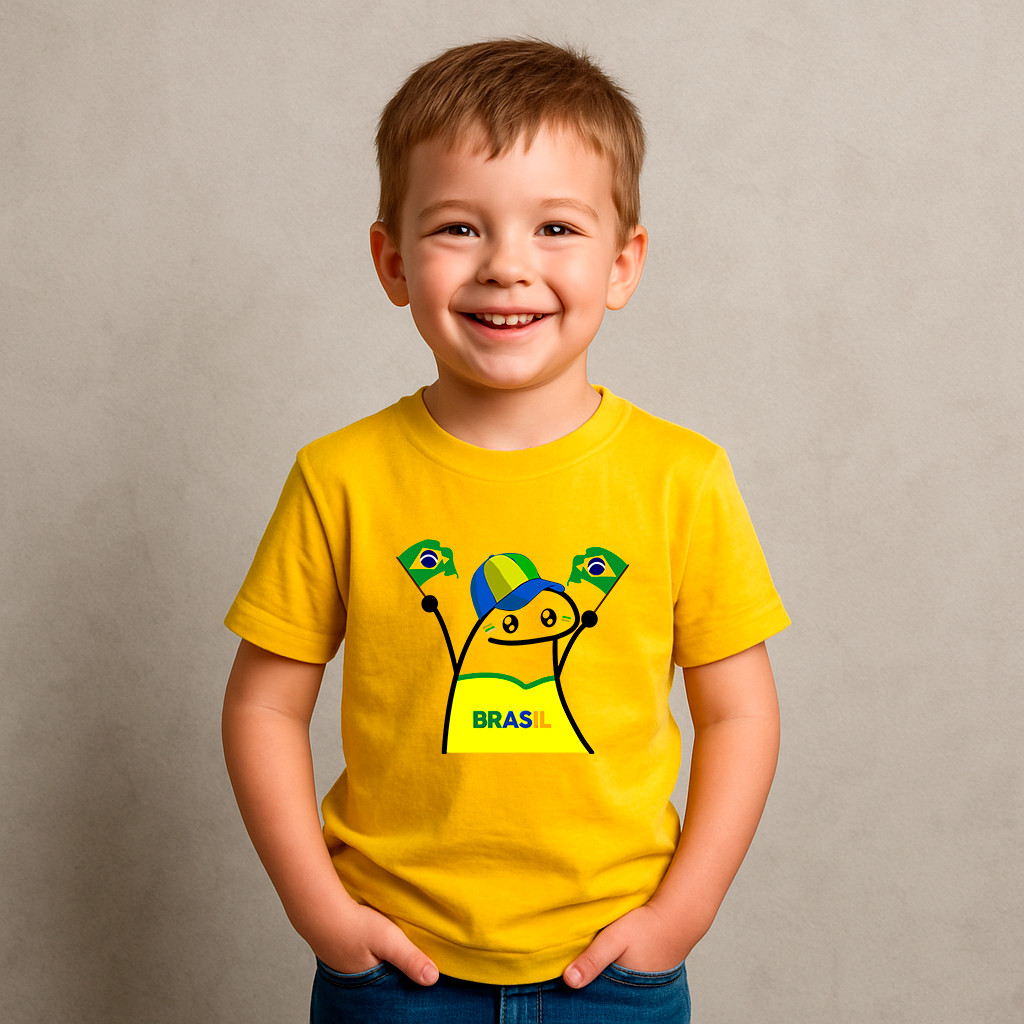 Camiseta Infantil Algodão Flork Torcendo Bandeira Do Brasil