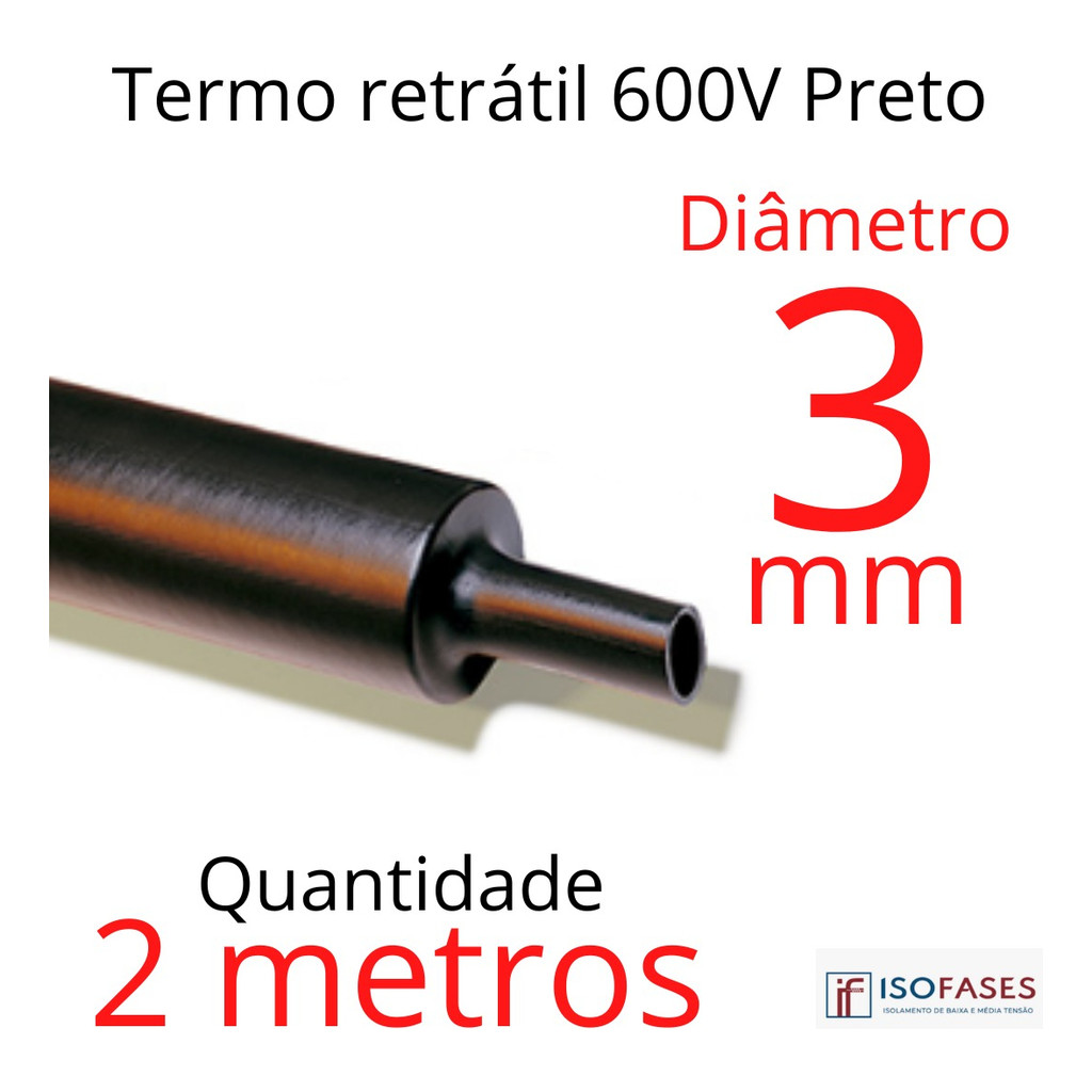 Tubo Termo Retrátil 3mm 2 Metros Profissional Antichama 600v