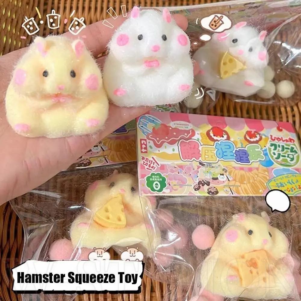 Brinquedo Mochi Squishy De Hamster Fofo-TPR Macio Fuzzy-Brinquedos De Apertar Para Alívio Do Estresse-Crianças E Adultos