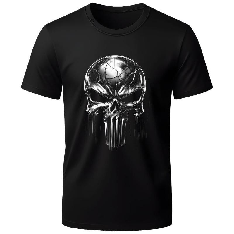 Camisa Masculina Algodão Camiseta com estampa de Caveira Trincada Punisher Justiceiro Rock Militar Motociclista