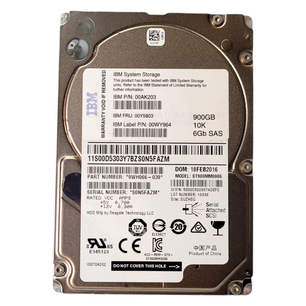 Hd Ibm 900gb 10k Rpm 2,5 Sas 6gbps Hot Swap - Pn 00y5803 / 00wy964 / 00ak203