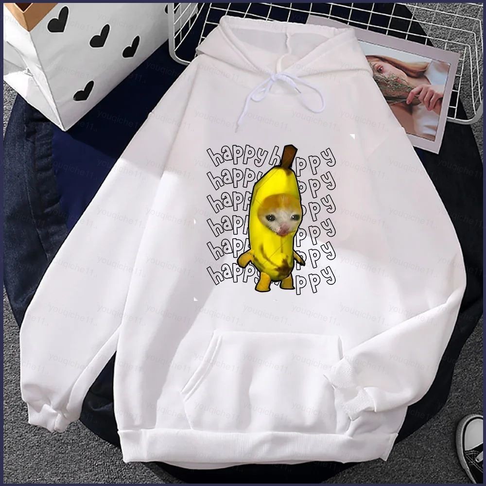 Moletom Canguru Banana Gato Cat Print Hoodie Hip Hop Casual Estilo Americano Promoção Envio Rápido