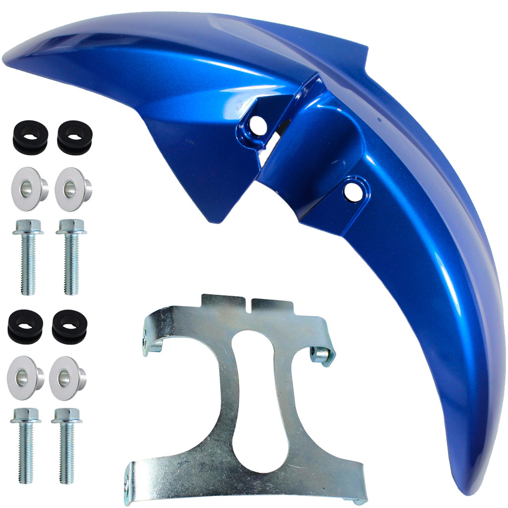 Paralama dianteiro CG 150 Fan Titan 2014 a 2015 CG 160 Titan 2018 azul com parafusos e suporte