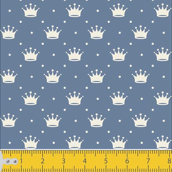 Tecido Tricoline Estampado Mini Coroa Azul Patchwork Costura Artesanato Ateliê Pano DIY