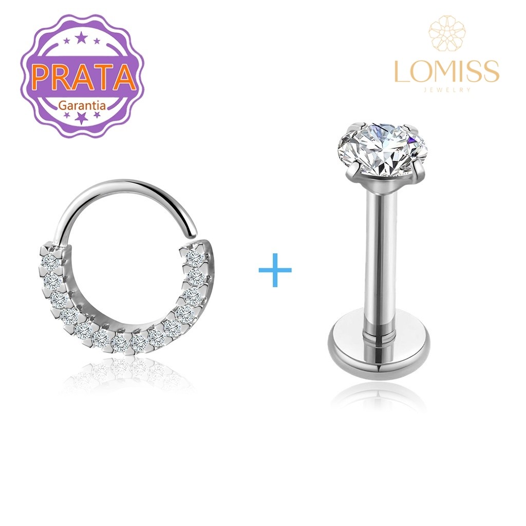 2PCS Kit Piercing Labret Argola Prata 925 Tragus Conch Nariz Cravejado- Septo, Nariz e Orelha | Jóia Multi Uso em Oferta na Shopee