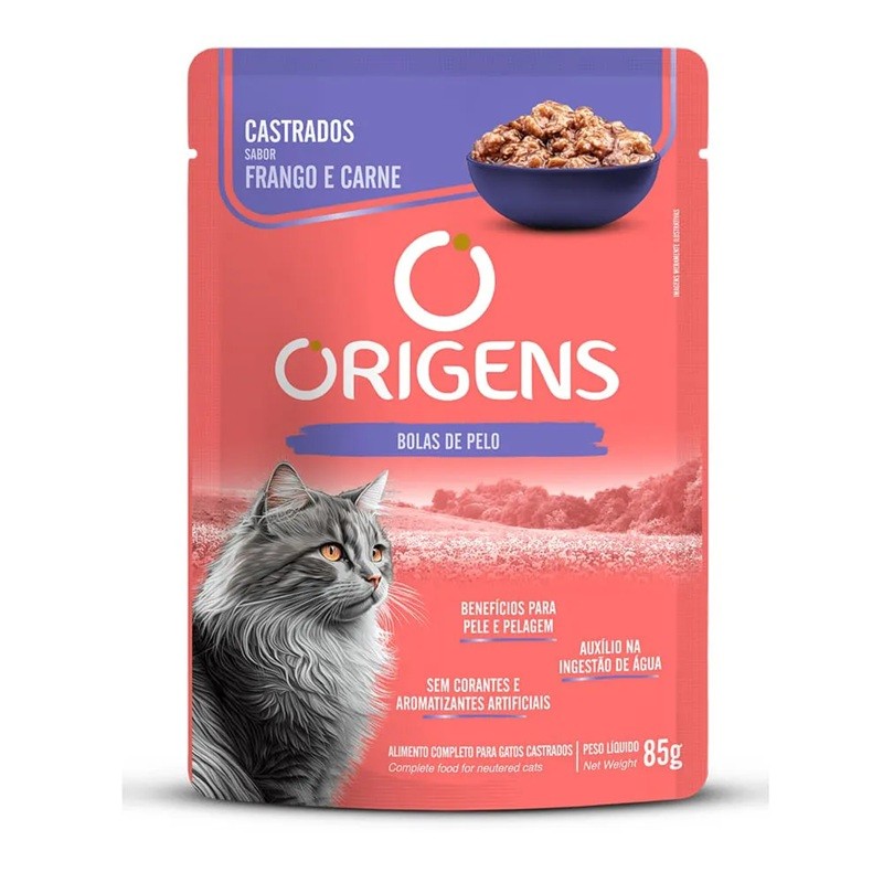 Ração Úmida Origens Sachê para Gatos Castrados Sabor Frango - 85g