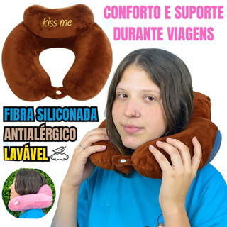 Almofada de Pescoço Kiss Me p/ Viagem – Conforto, Zíper e Fácil de Lavar em Oferta na Shopee