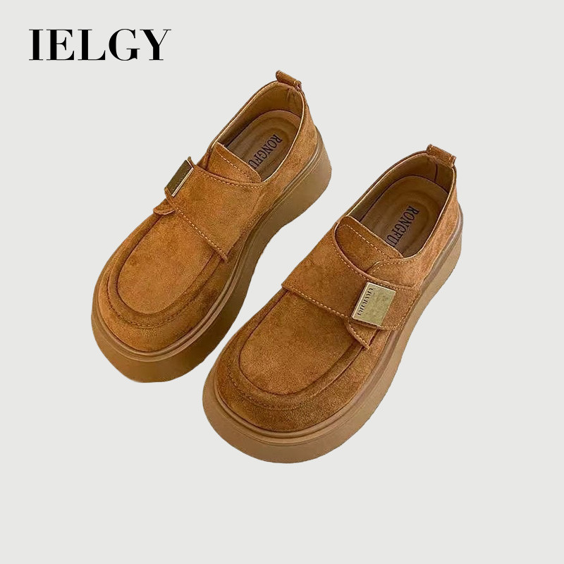 IELGY 2025 Moda Outono Camurça De Sola Grossa Mocassins Versáteis Sapatos De Couro
