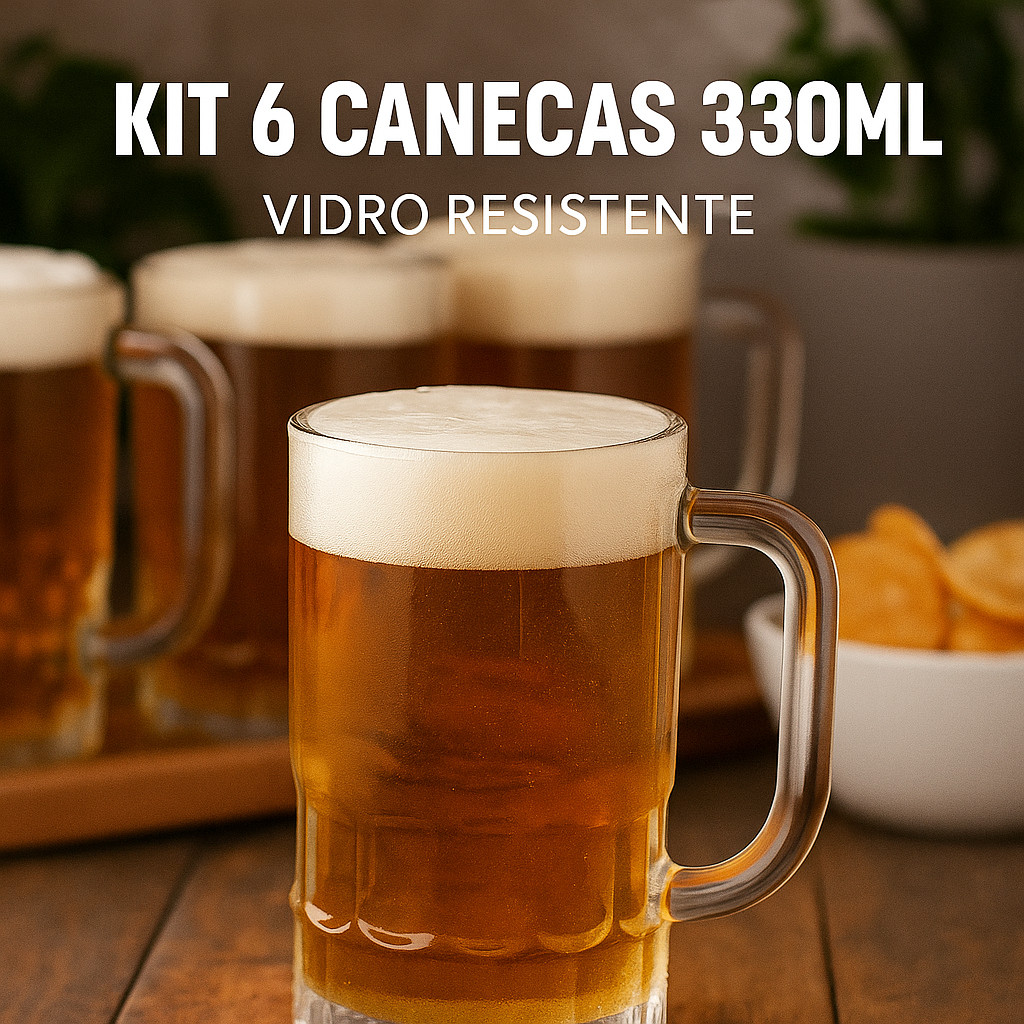 Kit 6 Canecas de Vidro Resistente 330ml 🍺 Para Cerveja, Chopp, Drinks e Bebidas Geladas em Oferta na Shopee