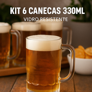 Kit 6 Canecas de Vidro Resistente 330ml 🍺 Para Cerveja, Chopp, Drinks e Bebidas Geladas em Oferta na Shopee