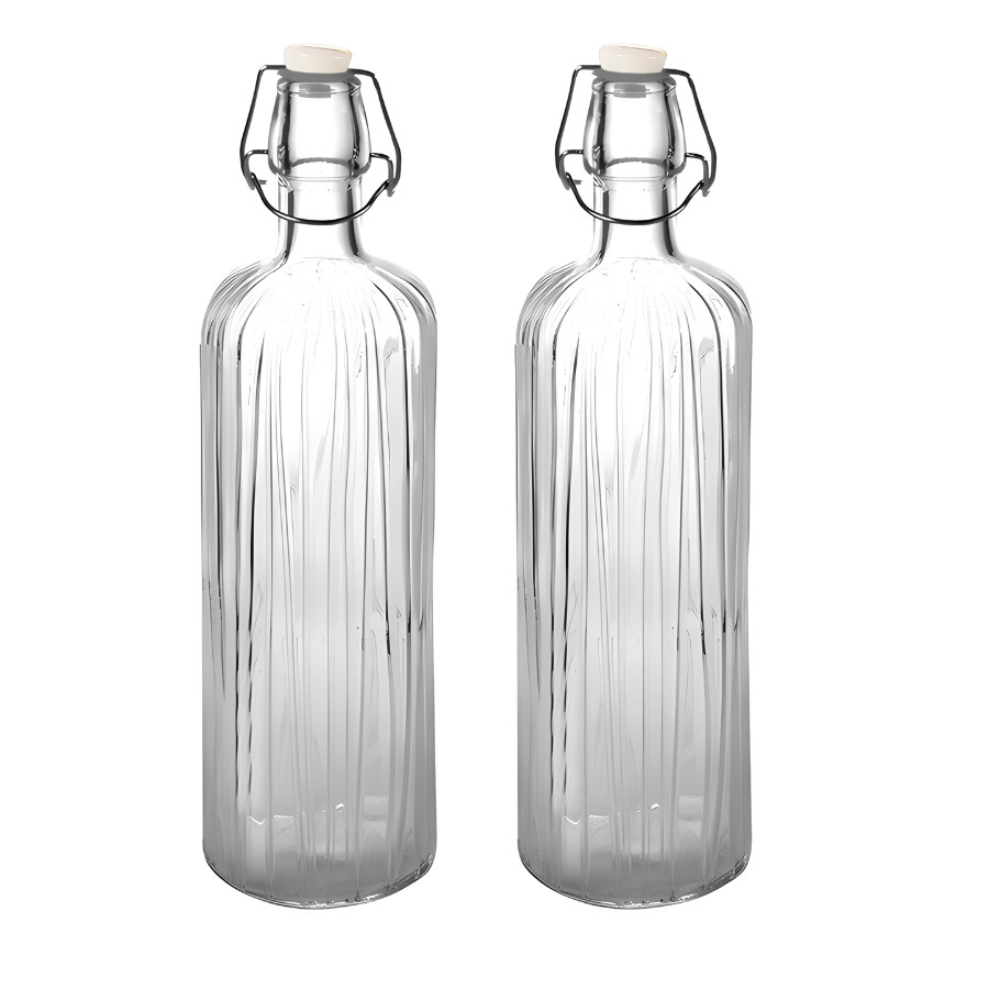 Kit 2 Garrafa De Vidro Água Suco Refrigerante 1l Transparente