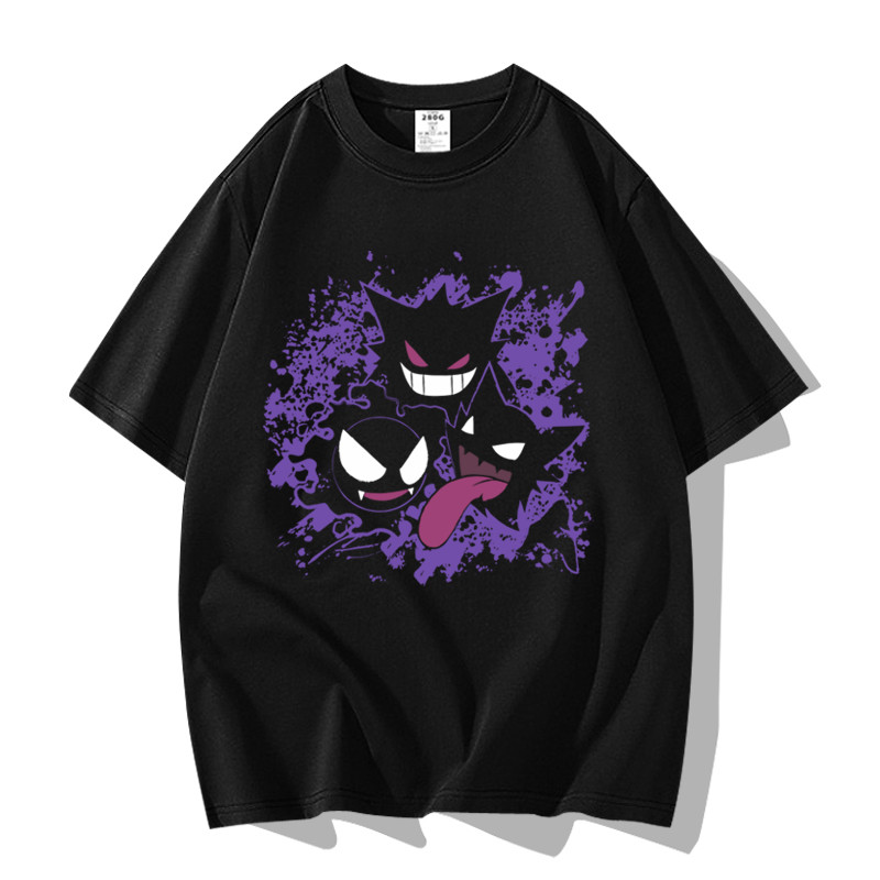 Camiseta Unissex Oversized Plus Size Feminina Masculina Preta Unisex  Design de Personagens Pokémon e Texto "TRICK OR TR