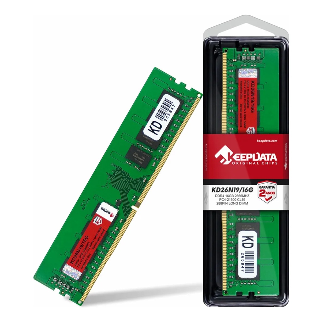 Memória Ram Para Pc DDR4 16Gb 2666MHz Keepdata CL19 Verde KD26N19/16G