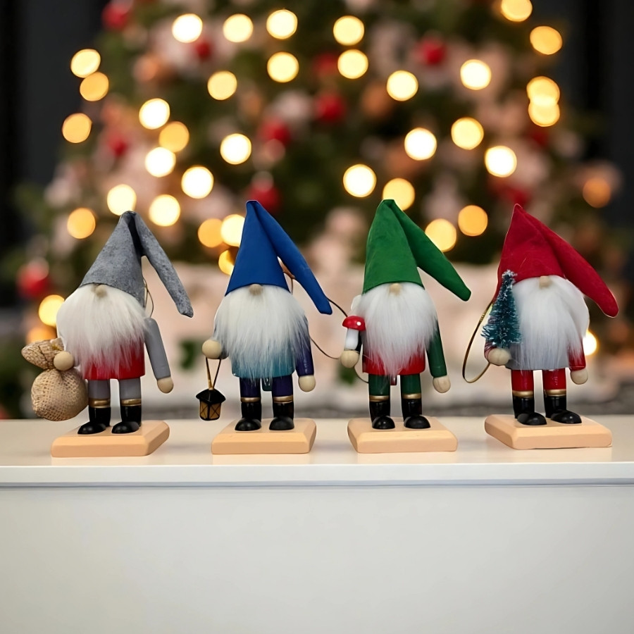 Enfeite Decorativo de Natal em Madeira - Gnomos de Natal - 4,5x12x5cm - 4 unidades - Artlille - Rizzo