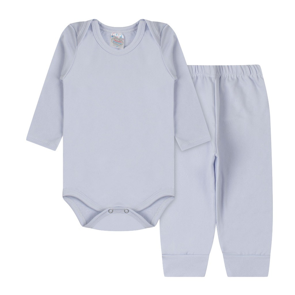Conjunto Térmico Infantil Peluciado Body e Calça Bebê Unissex P ao 3 Anos Várias Cores