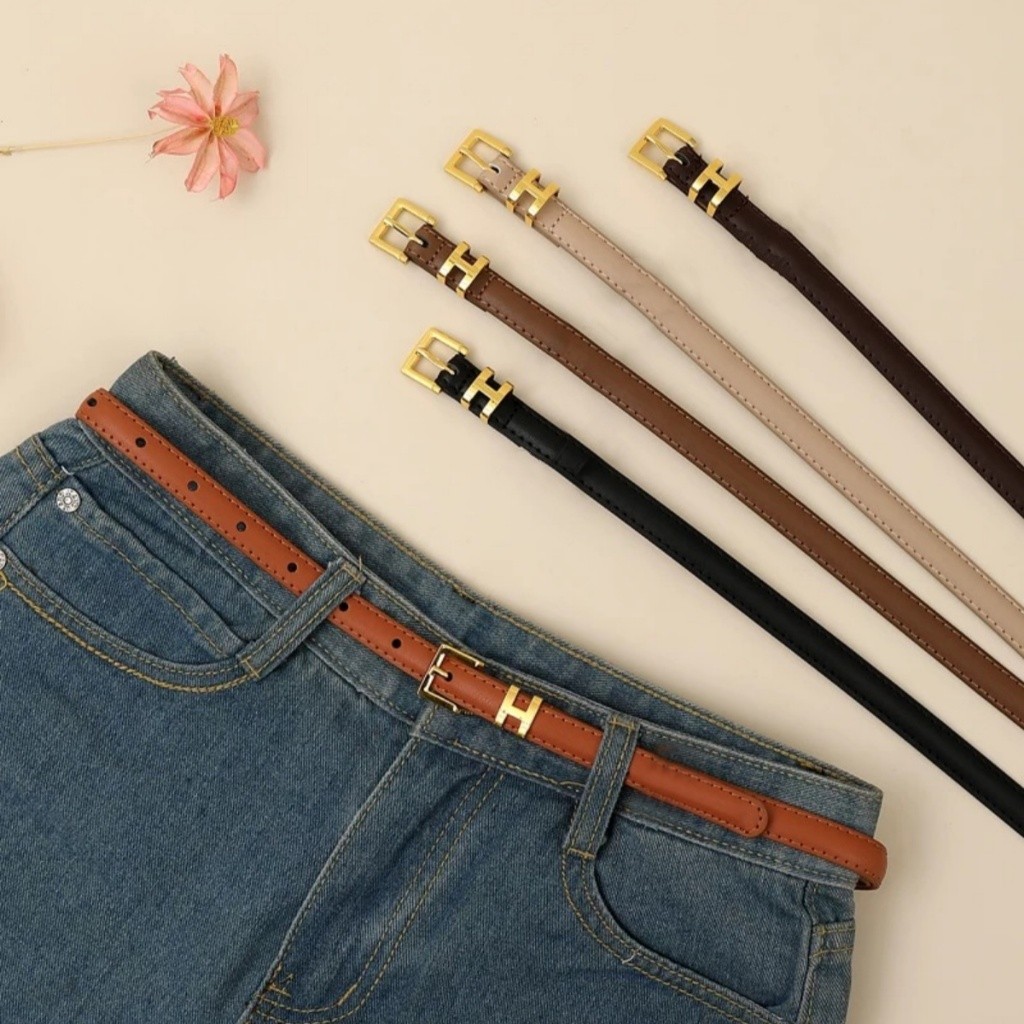 Cinto Feminino Fivela Dourada H Letra Simples Estilo Casual Couro Sintético