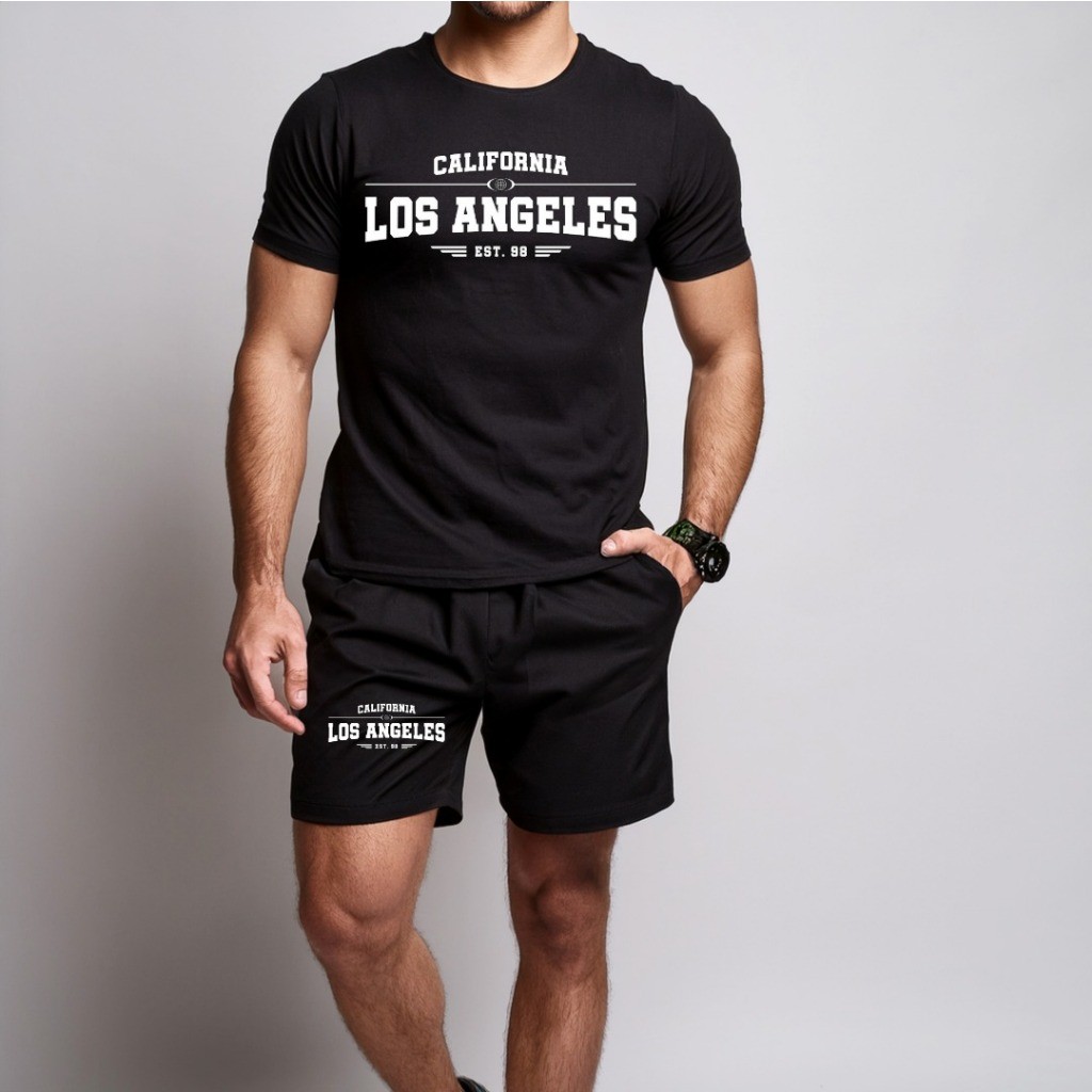 conjunto kit Camiseta camisa e Short Tectel Conjunto Masculino Los Angeles  Califórnia  Básico Premium Lançamento